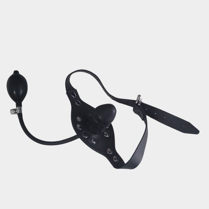 Bâillon cuir gode interne gonflable