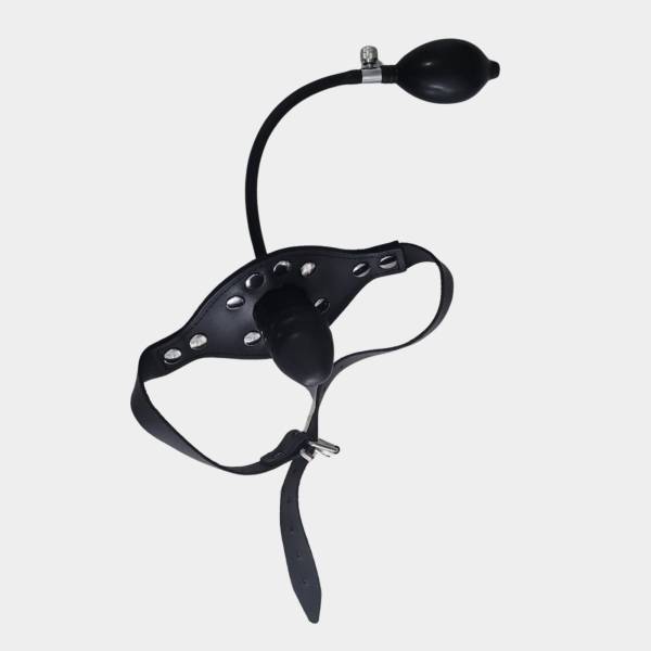 Bâillon cuir gode interne gonflable