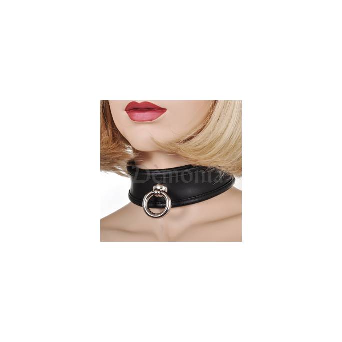 COLLIER CUIR NOIR AVEC ANNEAU