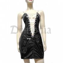 KURZES SCHWARZES VINYLKLEID