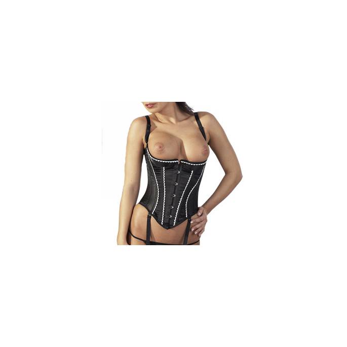 CORSET SATIN NOIR SEINS NUS