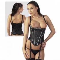 CORSET SATIN NOIR SEINS NUS