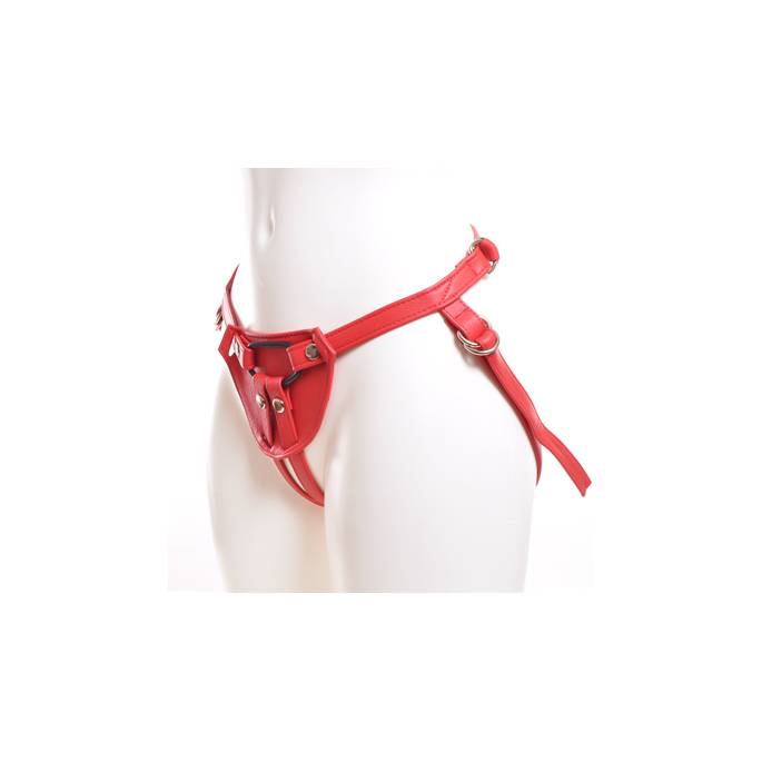 RED LEATHER HARNESS FOR DILDO