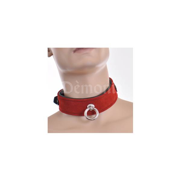 HALSBAND AUS LEDER + ROTEM SAMT + RING